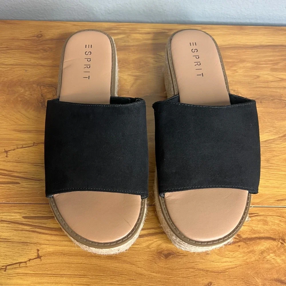 Esprit Sandals Womens 9.5 Black Nadina Platform Espadrille Slide Boho Casual NEW